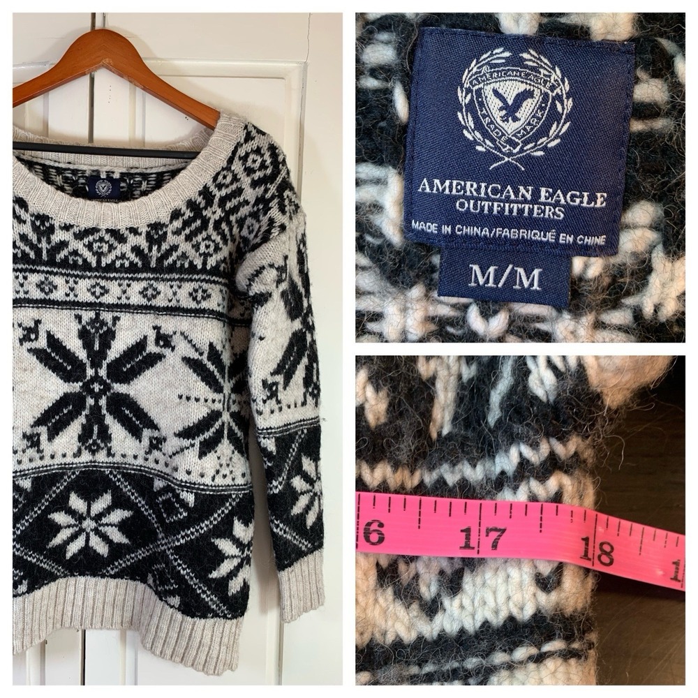 American Eagle Wool Alpaca Blend Fair Isle Sweater Women Medium Classic‎ Scoop